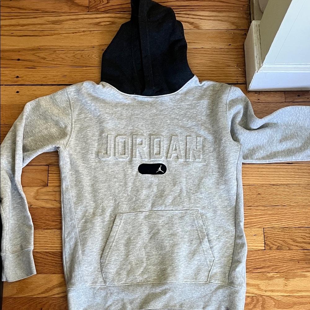 Jordan Light Gray Pullover Hoodie with Black Hood